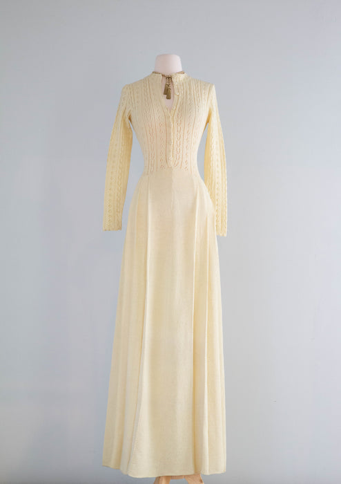 Fabulous 1970's Butter Yellow Knit Maxi Dress From Lillie Rubin / M