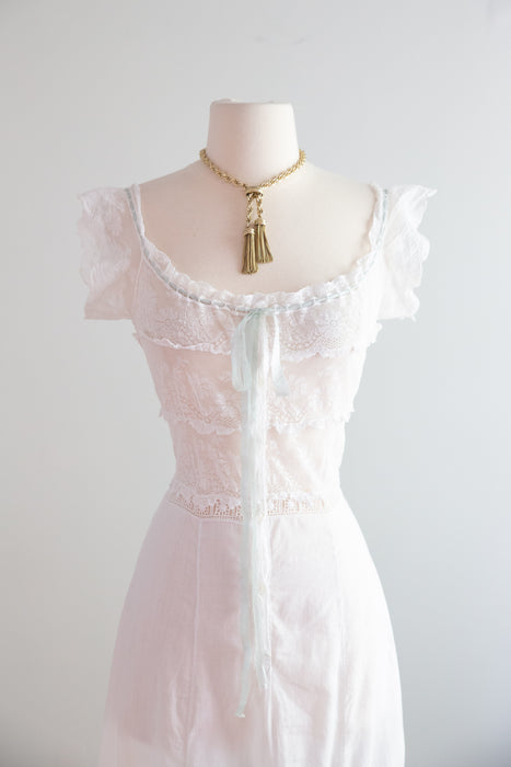 Romantic Circa 1905-1910 Edwardian White Cotton Lawn Lace Lingerie Dress/ SM