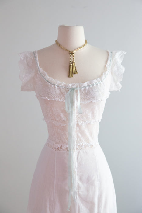 Romantic Circa 1905-1910 Edwardian White Cotton Lawn Lace Lingerie Dress/ SM