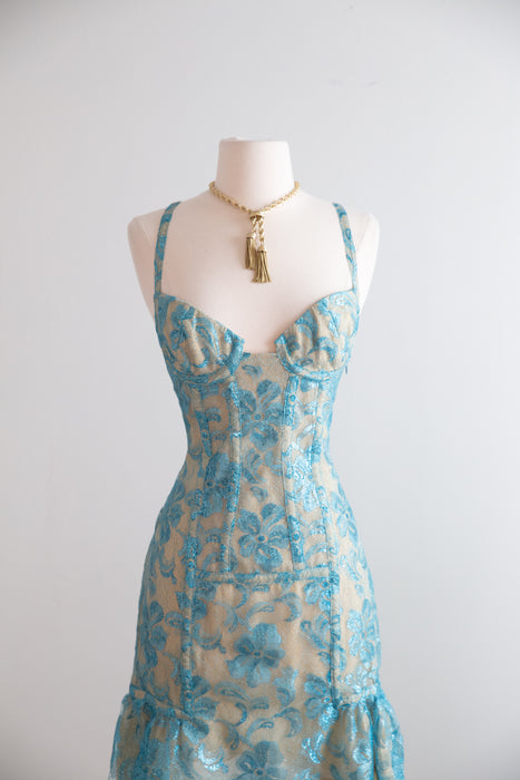 Fabulous Y2K Metallic Lace Bustier Dress By Tuleh / Small