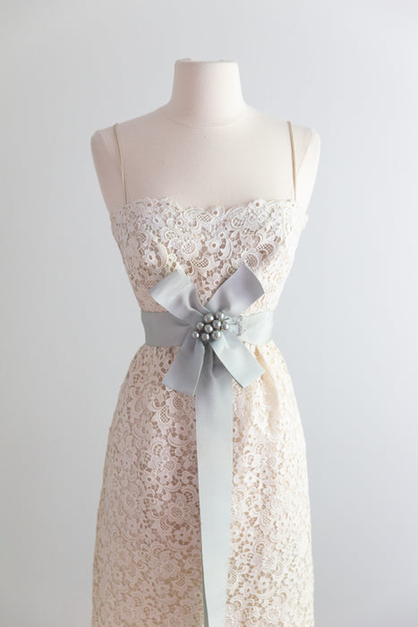 Rare Late 50's Christian Dior-New York Ivory Cotton Guipure Lace Wedding Dress with Bolero / SM