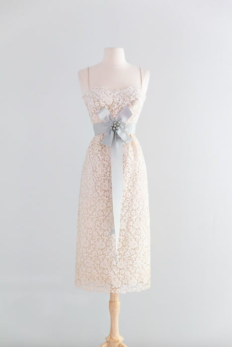 Rare Late 50's Christian Dior-New York Ivory Cotton Guipure Lace Wedding Dress with Bolero / SM