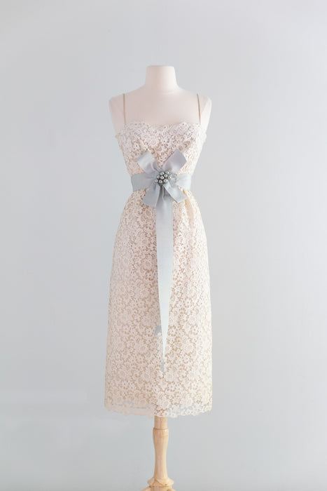 Rare Late 50's Christian Dior-New York Ivory Cotton Guipure Lace Wedding Dress with Bolero / SM