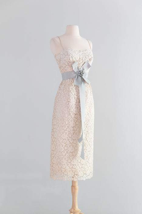Rare Late 50's Christian Dior-New York Ivory Cotton Guipure Lace Wedding Dress with Bolero / SM