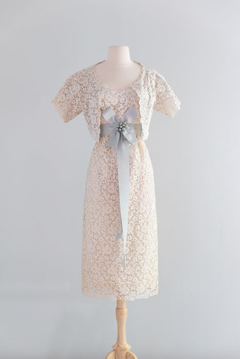 Rare Late 50's Christian Dior-New York Ivory Cotton Guipure Lace Wedding Dress with Bolero / SM