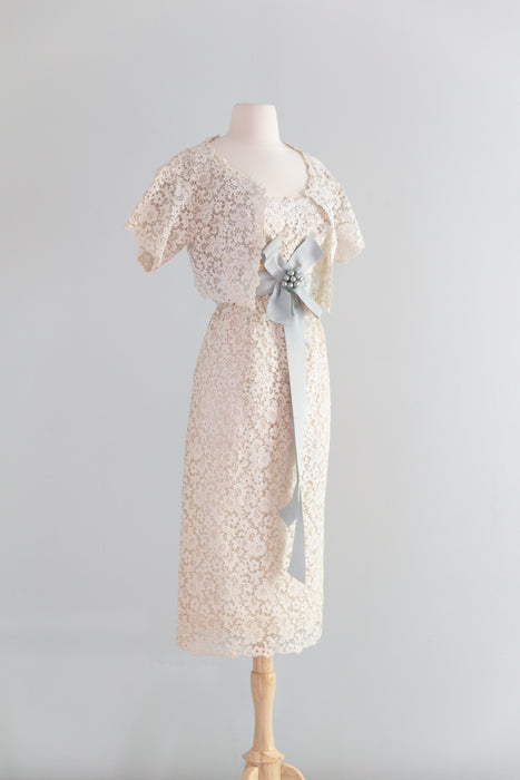 Rare Late 50's Christian Dior-New York Ivory Cotton Guipure Lace Wedding Dress with Bolero / SM