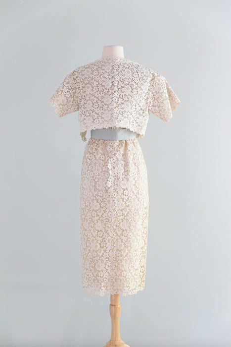 Rare Late 50's Christian Dior-New York Ivory Cotton Guipure Lace Wedding Dress with Bolero / SM