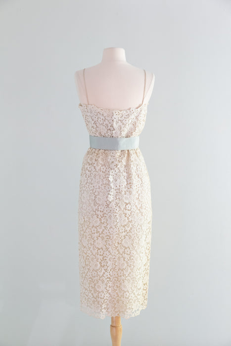 Rare Late 50's Christian Dior-New York Ivory Cotton Guipure Lace Wedding Dress with Bolero / SM