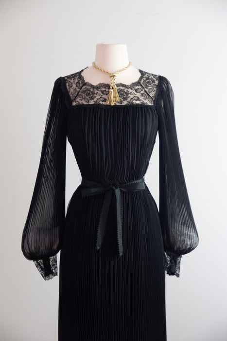 Sublime 1970's Scott Barrie Silk Chiffon Pleated Evening Dress / S