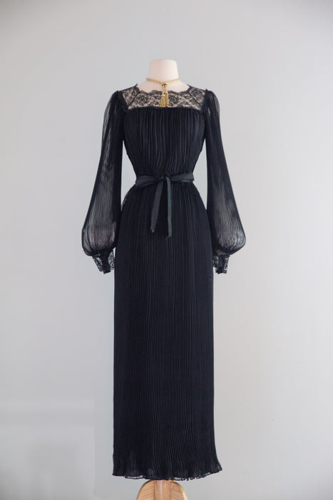 Sublime 1970's Scott Barrie Silk Chiffon Pleated Evening Dress / S