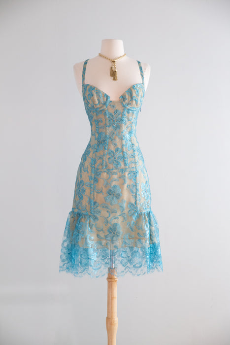 Fabulous Y2K Metallic Lace Bustier Dress By Tuleh / Small