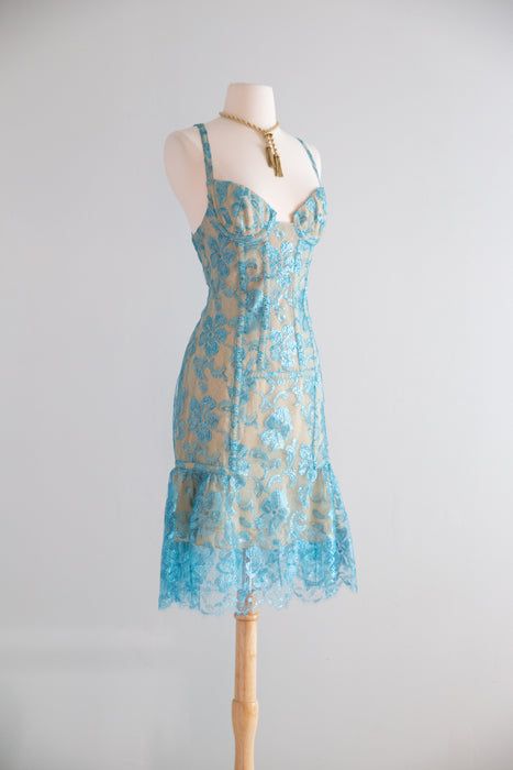 Fabulous Y2K Metallic Lace Bustier Dress By Tuleh / Small