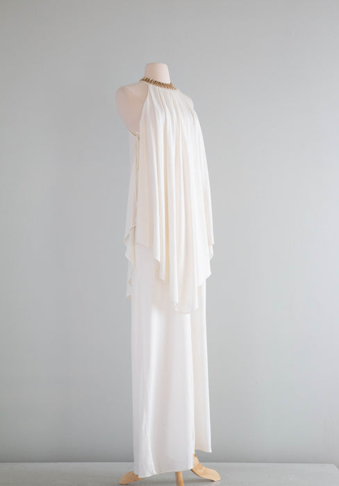 1970's Ivory Goddess Peek-a-Boo Maxi Dress By George's Factory / SM