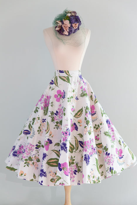 Iconic 1950's Summer Garden Print Cotton Circle Skirt / SM