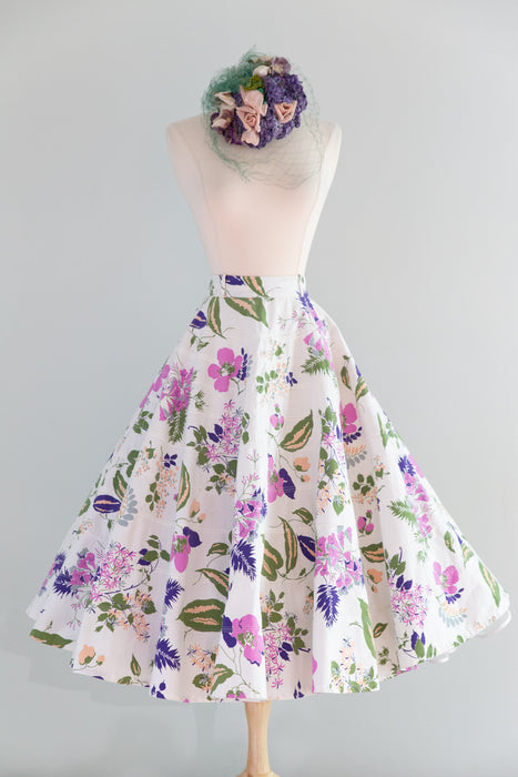 Iconic 1950's Summer Garden Print Cotton Circle Skirt / SM