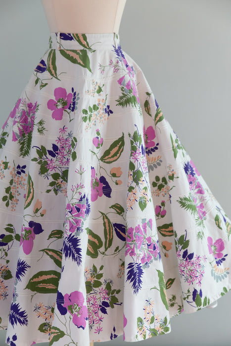 Iconic 1950's Summer Garden Print Cotton Circle Skirt / SM