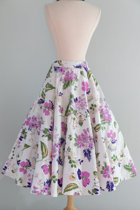 Iconic 1950's Summer Garden Print Cotton Circle Skirt / SM
