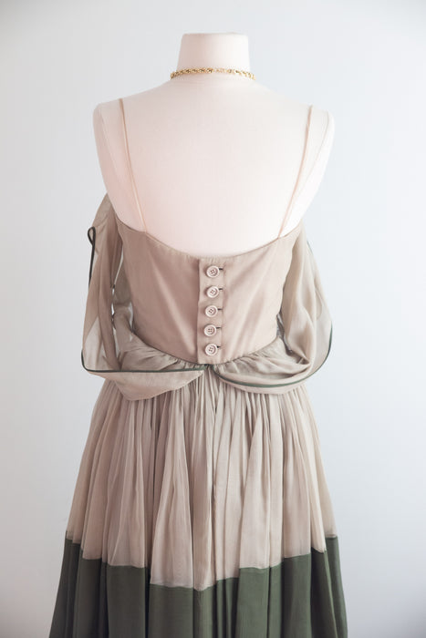 Sublime 1960's James Galanos Couture Silk Chiffon Modernist Cocktail Dress / S