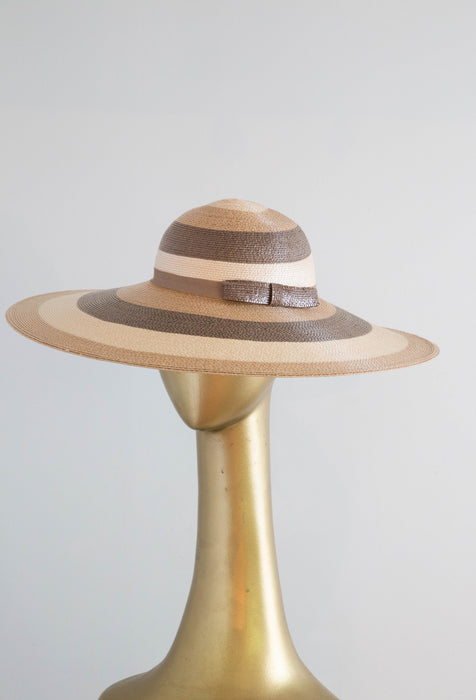 Glamorous Vintage Striped Straw Cartwheel Hat by Sakowitz