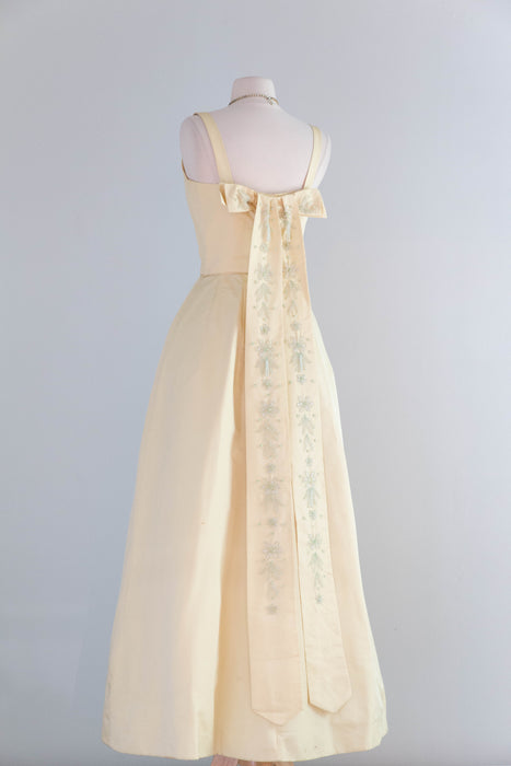 Iconic 1967 Rose Festival Princess Gown In Butter Yellow Silk / S Xtabay Vintage Iconic 1967 Rose Festival Princess Gown In Butter Yellow Silk / S Xtabay Vintage