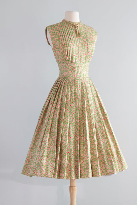 Extraordinary 1950's Traina- Norell Knife Pleated Silk Floral Print Dress / M