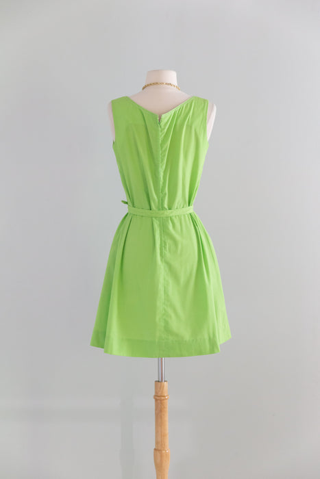 Darling 1960's Lime Green Cotton Mini Dress With Pockets! / Med.