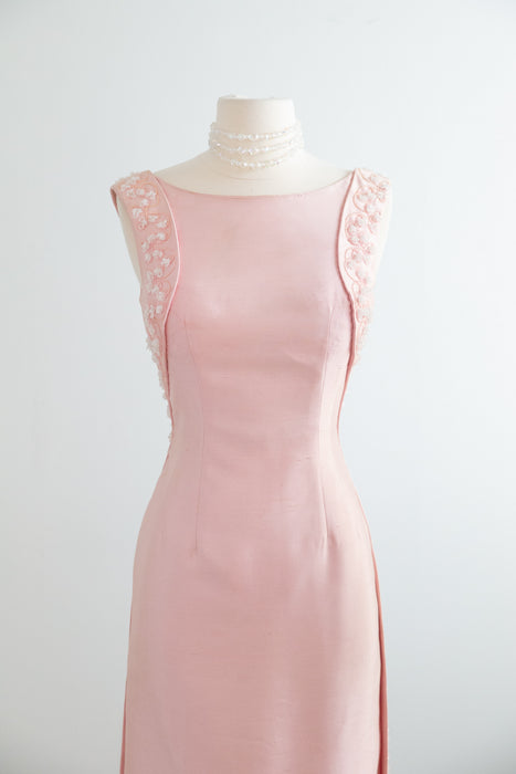balmain pink dress Stunning 1965 Pierre Balmain Peony Pink Shantung Silk Beaded Evening G – Xtabay Vintage