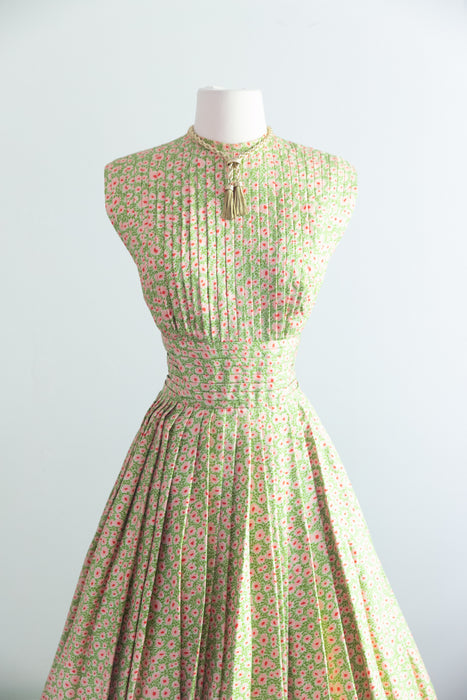Extraordinary 1950's Traina- Norell Knife Pleated Silk Floral Print Dress / M