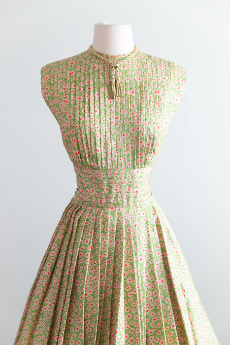 Extraordinary 1950's Traina- Norell Knife Pleated Silk Floral Print Dress / M
