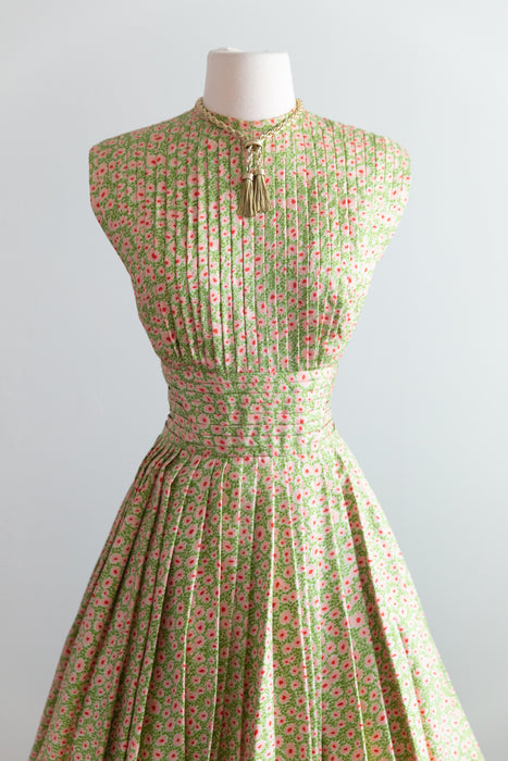 Extraordinary 1950's Traina- Norell Knife Pleated Silk Floral Print Dress / M