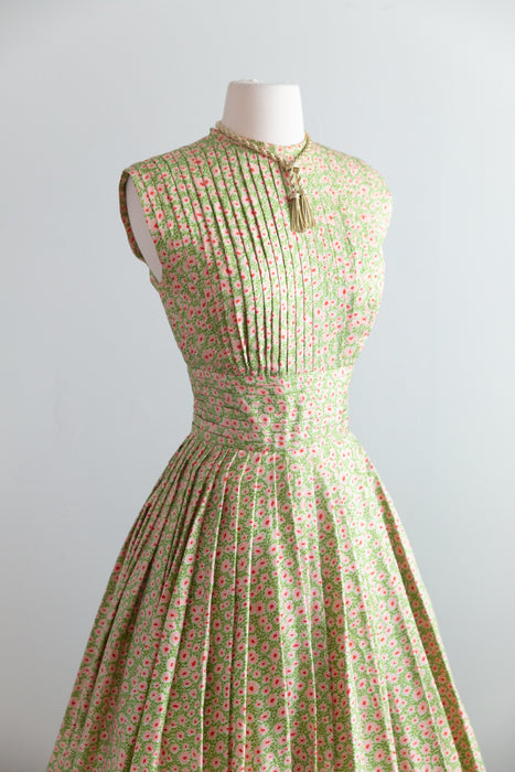 Extraordinary 1950's Traina- Norell Knife Pleated Silk Floral Print Dress / M