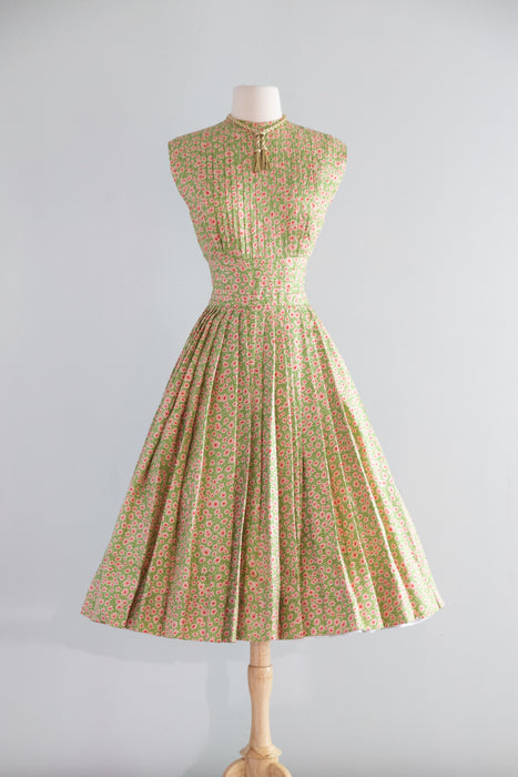 Extraordinary 1950's Traina- Norell Knife Pleated Silk Floral Print Dress / M
