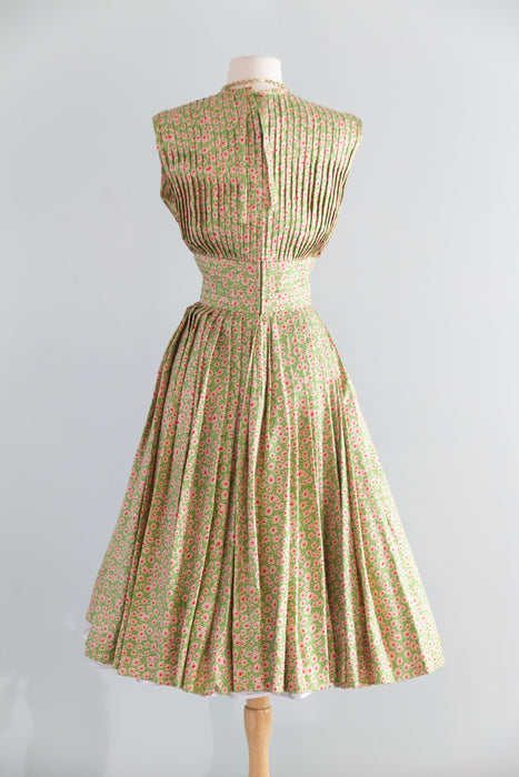 Extraordinary 1950's Traina- Norell Knife Pleated Silk Floral Print Dress / M