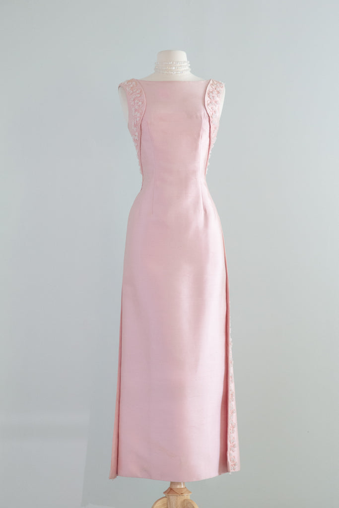 pink silk dress vintage Stunning 1965 Pierre Balmain Peony Pink Shantung Silk Beaded Evening G –  Xtabay Vintage