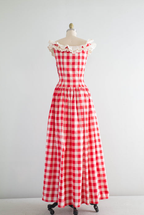 Splendid 1930's Red and White Cotton Gingham Summer Party Dress / Sm