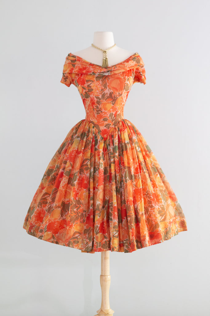 Ravishing! 1950's Gigi Young Floral Chiffon Party Dress With
