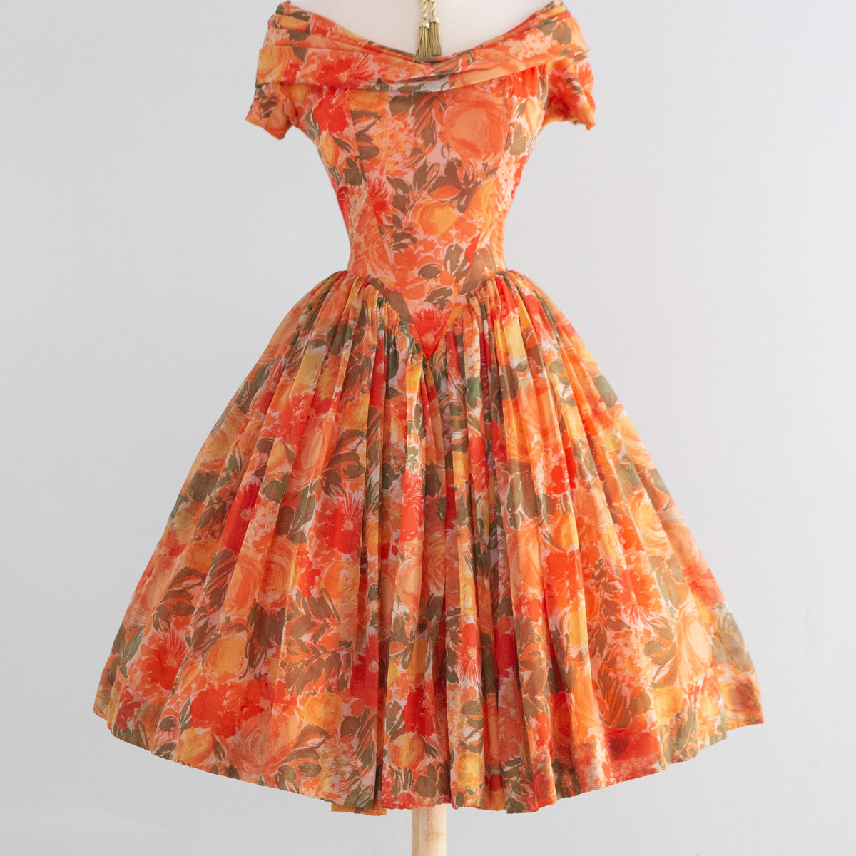 Ravishing! 1950's Gigi Young Floral Chiffon Party Dress With Basque Wa – Xtabay Vintage