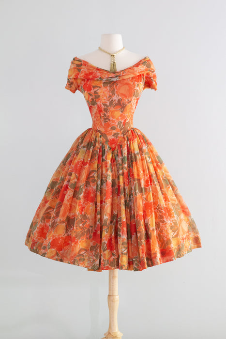 Ravishing! 1950's Gigi Young Floral Chiffon Party Dress With Basque Wa – Xtabay Vintage