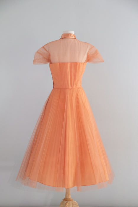 Gorgeous 1950's Pleated Party Dress in Cantaloupe Tulle / M