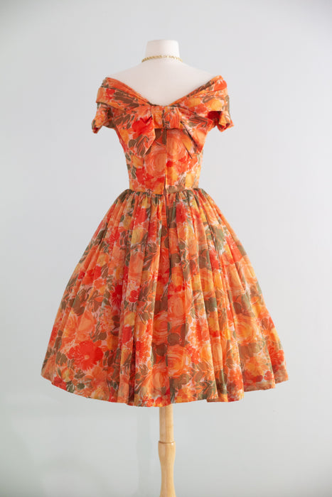 Ravishing! 1950's Gigi Young Floral Chiffon Party Dress With Basque Waist / Small