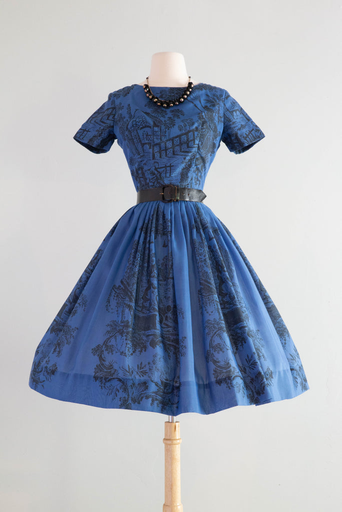 Delightful Late 1950's Jonathan Logan Toile Print Day Dress / XS