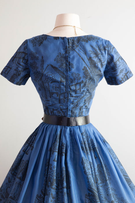 Delightful Late 1950's Jonathan Logan Toile Print Day Dress / XS