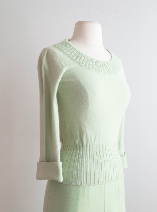 Fabulous 1970's Matcha Green/Cerulean Blue Pant and Sweater Set by Sonia Rykiel / Small