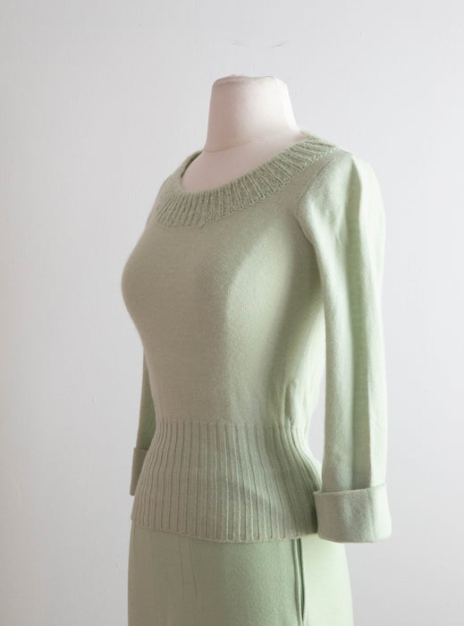 Fabulous 1970's Matcha Green/Cerulean Blue Pant and Sweater Set by Sonia Rykiel / Small