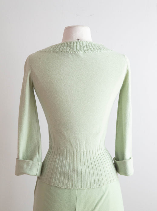 Fabulous 1970's Matcha Green/Cerulean Blue Pant and Sweater Set by Sonia Rykiel / Small