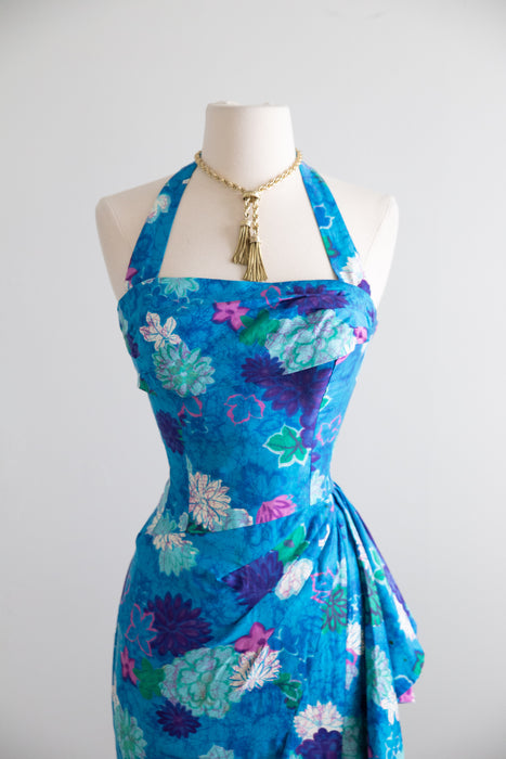 Fabulous Late 1950's Miami Bombshell Cotton Sarong Sun Dress By Alix of Miami / M