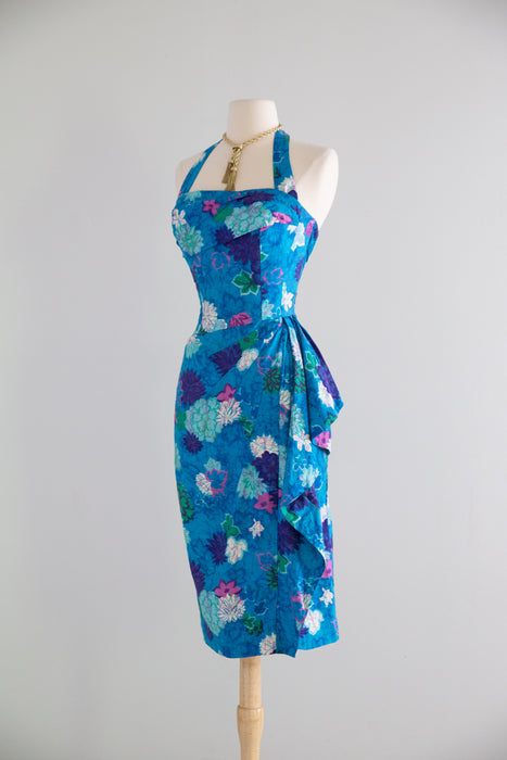 Fabulous Late 1950's Miami Bombshell Cotton Sarong Sun Dress By Alix of Miami / M