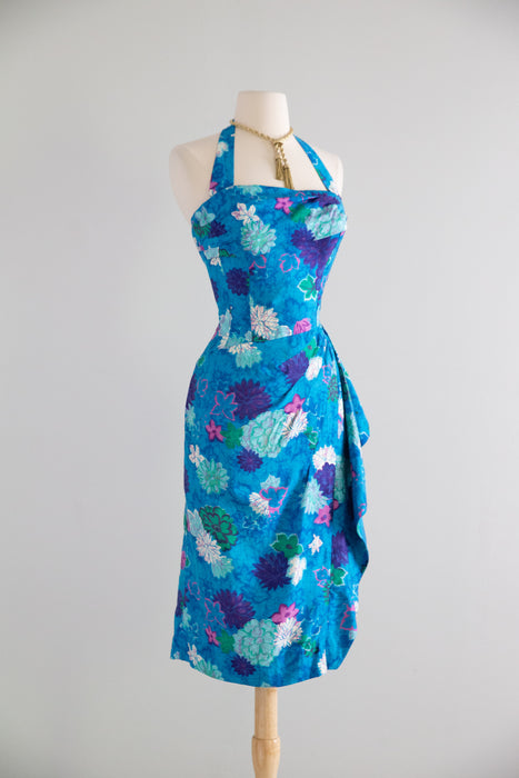 Fabulous Late 1950's Miami Bombshell Cotton Sarong Sun Dress By Alix of Miami / M