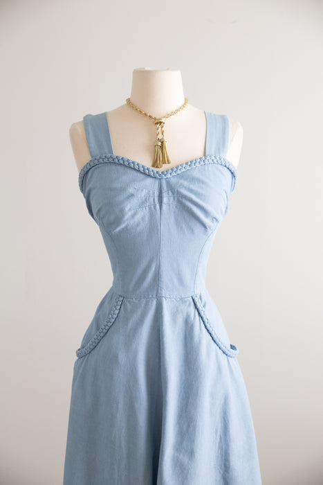 Classic Late 1940's Lightweight Denim Sundress By Koret Of California / M