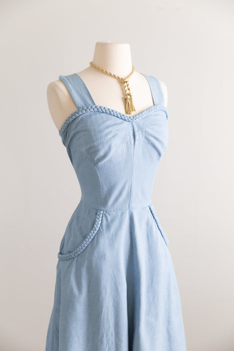 Classic Late 1940's Lightweight Denim Sundress By Koret Of California / M